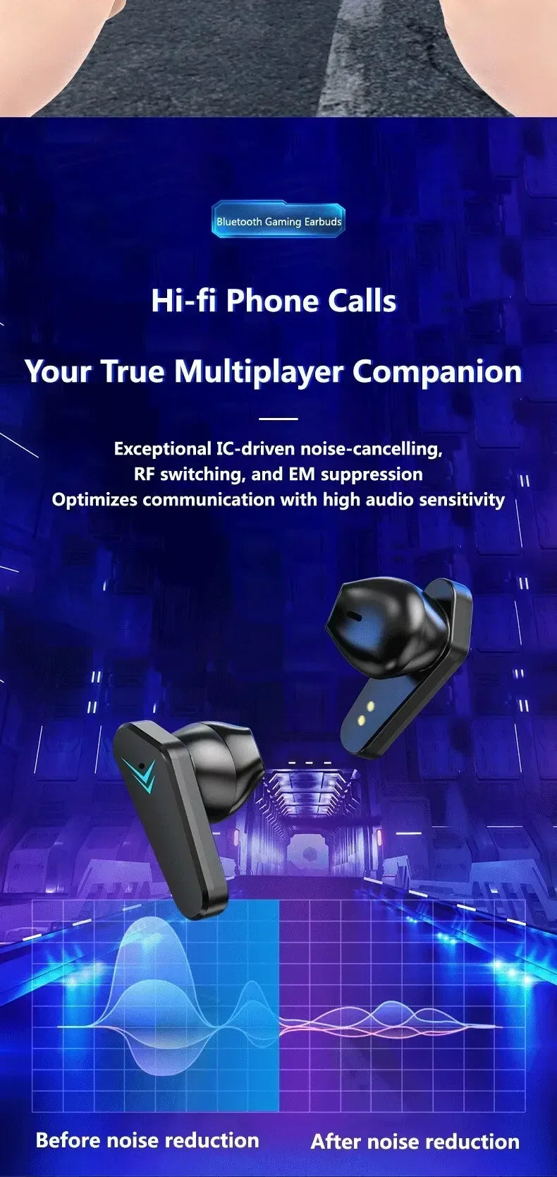 Gaming Earbuds Wireless Bluetooth Earphones With Mic Bass Audio Sound Positioning 9D Stereo Music HiFi Headset For Gamer