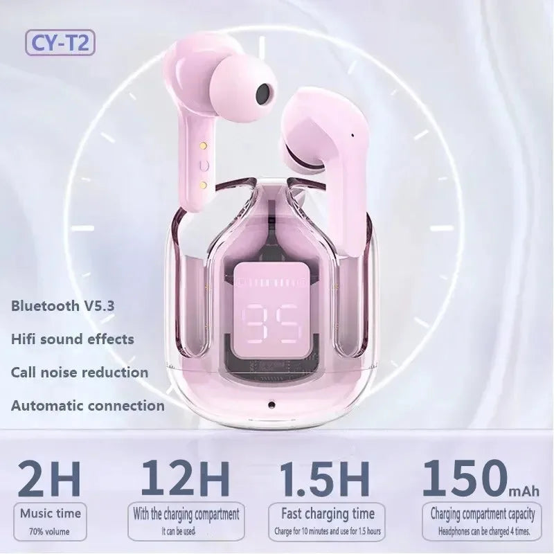 Original Wireless Bluetooth Earphone Transparent HIFI Headphones LED Power Digital Display Stereo Sound Earphones for Xiaomi