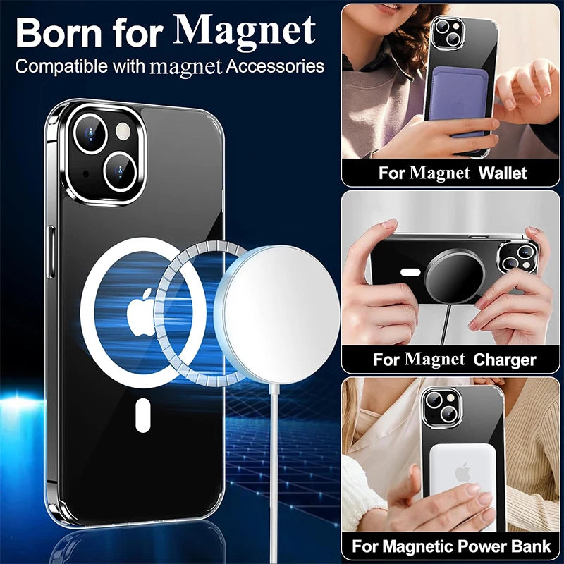 Ultra Slim Clear Magnetic Phone Case for iPhone 16 15 14 Pro Max Plus 12 13  Mini 11 Mobile Case Shockproof Transparent Cove